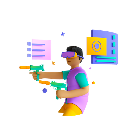 Boy playing VR game  3D Illustration