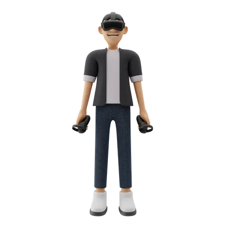 Boy playing VR game 3D Illustration