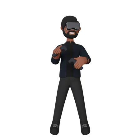 Boy playing VR game 3D Illustration