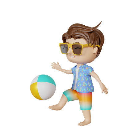 Boy playing with ball at beach  3D Icon