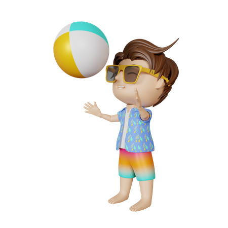 Boy playing with beach ball  3D Icon