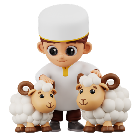 Boy Playing With Sheep  3D Icon