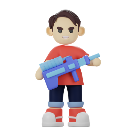 Boy playing with water gun  3D Illustration