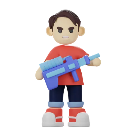 Boy playing with water gun  3D Illustration