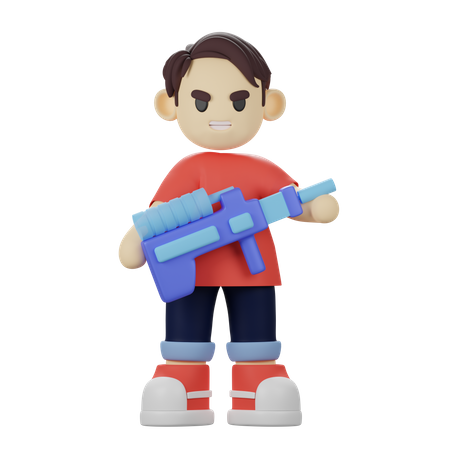 Boy playing with water gun  3D Illustration