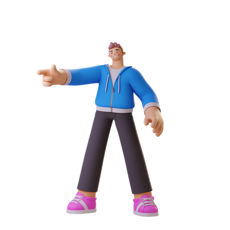 Boy pointing finger on left side  3D Illustration