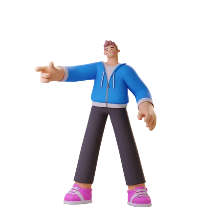 Boy pointing finger on left side  3D Illustration