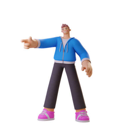 Boy pointing finger on left side 3D Illustration