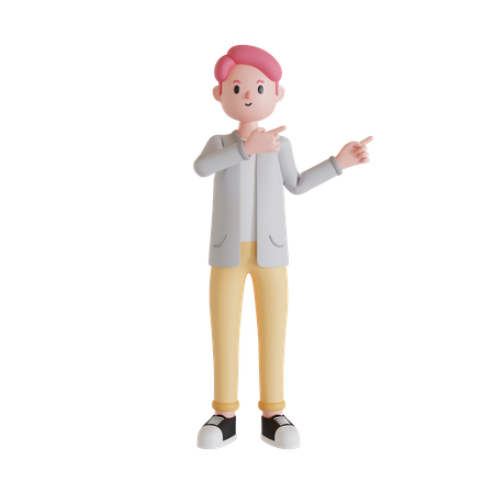 Boy pointing fingers in direction  3D Illustration