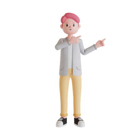 Boy pointing fingers in direction 3D Illustration
