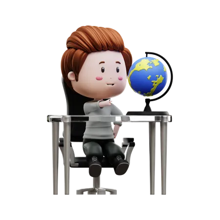 Boy pointing Globe  3D Illustration