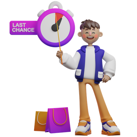 Boy Pointing Last Minute Deal Reminder  3D Illustration