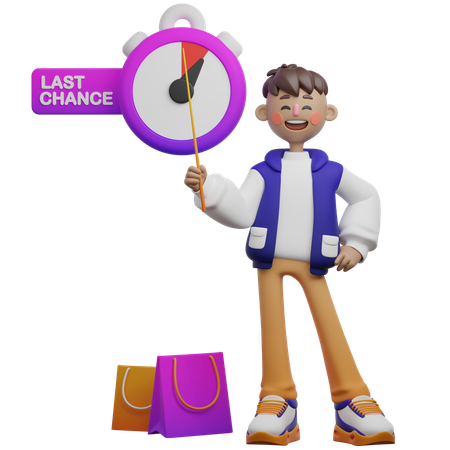 Boy Pointing Last Minute Deal Reminder  3D Illustration