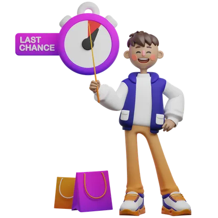 Boy Pointing Last Minute Deal Reminder  3D Illustration