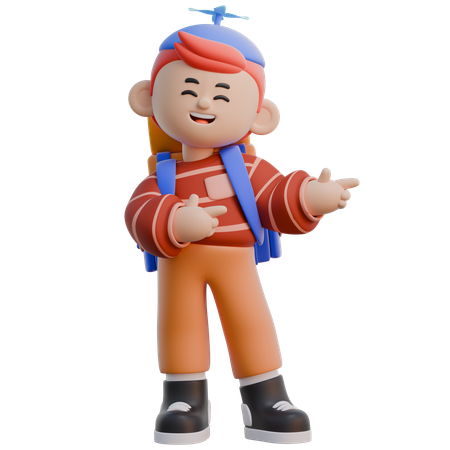 Boy Pointing Right  3D Illustration