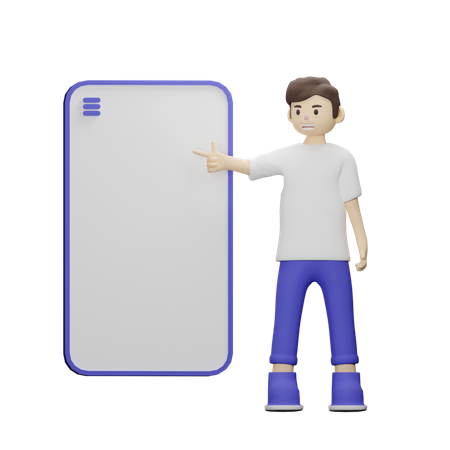 Boy Pointing Smartphone 3D Illustration