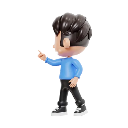 Boy Pointing Something Left  3D Illustration