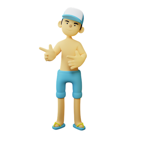 Boy Pointing something on beach  3D Illustration