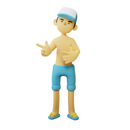 Boy Pointing something on beach 3D Illustration
