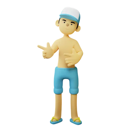 Boy Pointing something on beach  3D Illustration