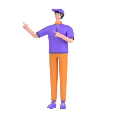 Boy pointing something on his right side  3D Illustration