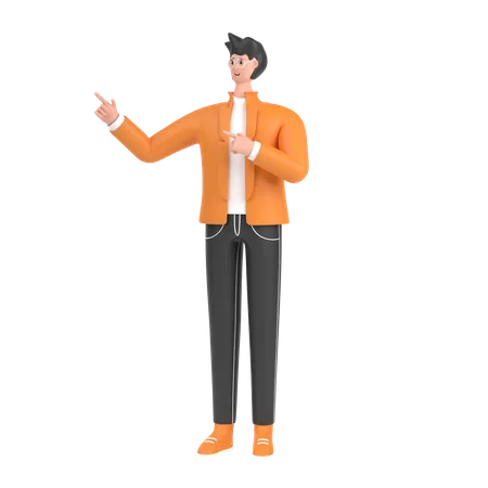 Boy pointing something on his right side  3D Illustration