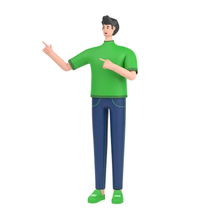 Boy pointing something on his right side  3D Illustration