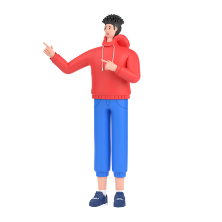 Boy pointing something on his right side  3D Illustration