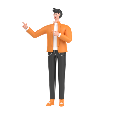Boy pointing something on his right side 3D Illustration