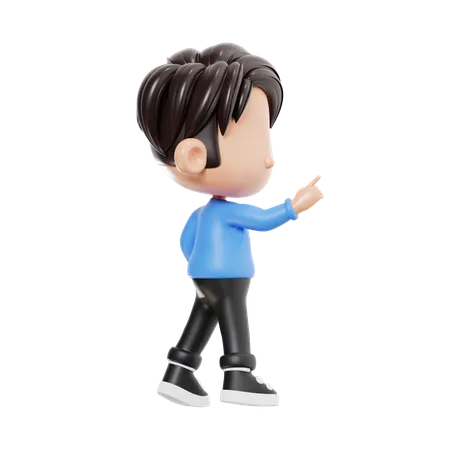 Boy Pointing Something Right  3D Illustration