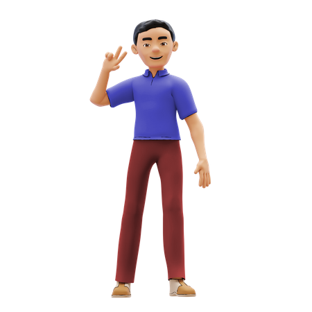 Boy pointing two fingers  3D Illustration