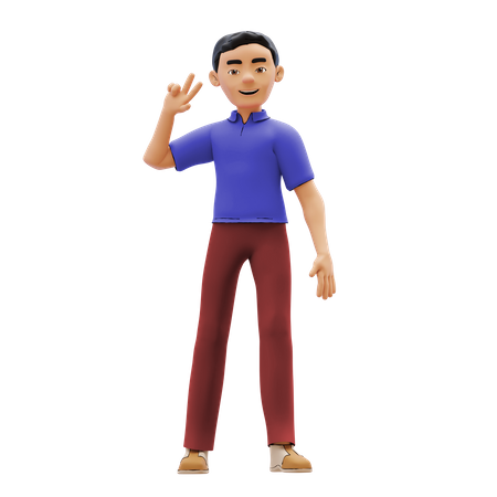 Boy pointing two fingers 3D Illustration