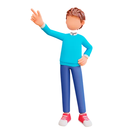 Cute Boy Pointing Up 3D Illustration