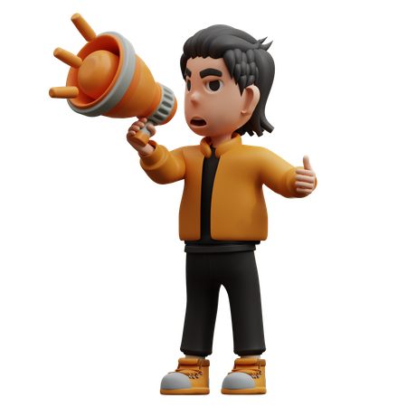 Boy Pose Gesture Holding Megaphone Promotion  3D Illustration