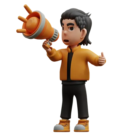 Boy Pose Gesture Holding Megaphone Promotion  3D Illustration