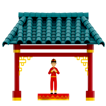 Boy praying at Chinese temple  3D Illustration