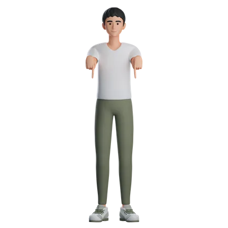 Boy Presenting Something At Down SIde  3D Illustration