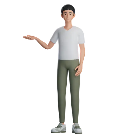 Boy Presenting Something At Left  3D Illustration