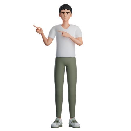 Boy Presenting Something At Left Side  3D Illustration