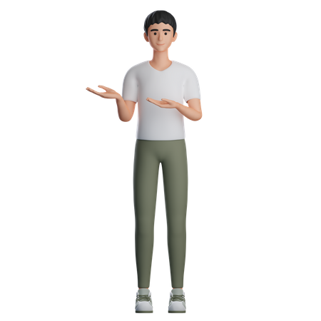 Boy Presenting Something At Left Side  3D Illustration