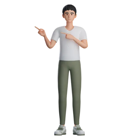 Boy Presenting Something At Left Side  3D Illustration