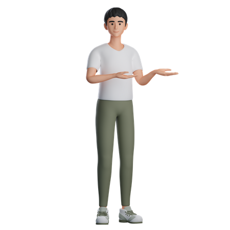 Boy Presenting Something At Right  3D Icon