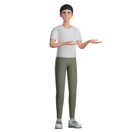 Boy Presenting Something At Right  3D Illustration