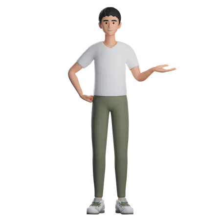 Boy Presenting Something At Right Side  3D Illustration