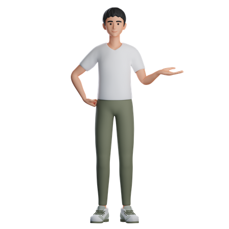 Boy Presenting Something At Right Side  3D Illustration