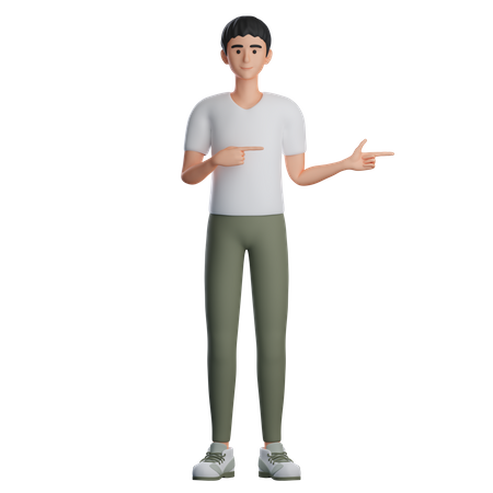 Boy Presenting Something At Right Side  3D Illustration