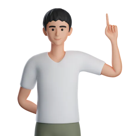 Boy Presenting Something At Top With Left Hand  3D Illustration
