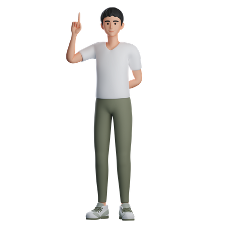 Boy Presenting Something At Top With Right Hand  3D Illustration