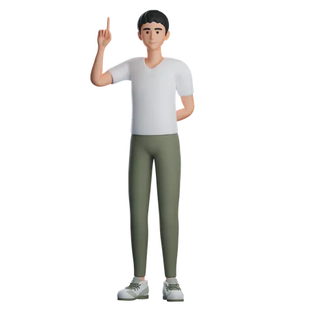 Boy Presenting Something At Top With Right Hand  3D Illustration