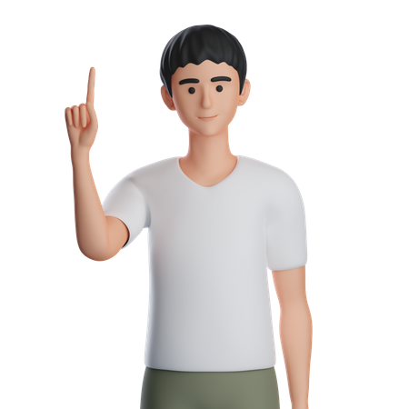 Boy Presenting Something At Top With Right Hand  3D Illustration